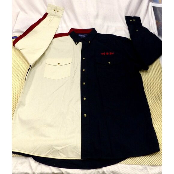 Wrangler Other - VTG NWT Bonanza By Wrangler Mens Western Shirt XL Colorblock Navy & Cream Embroi